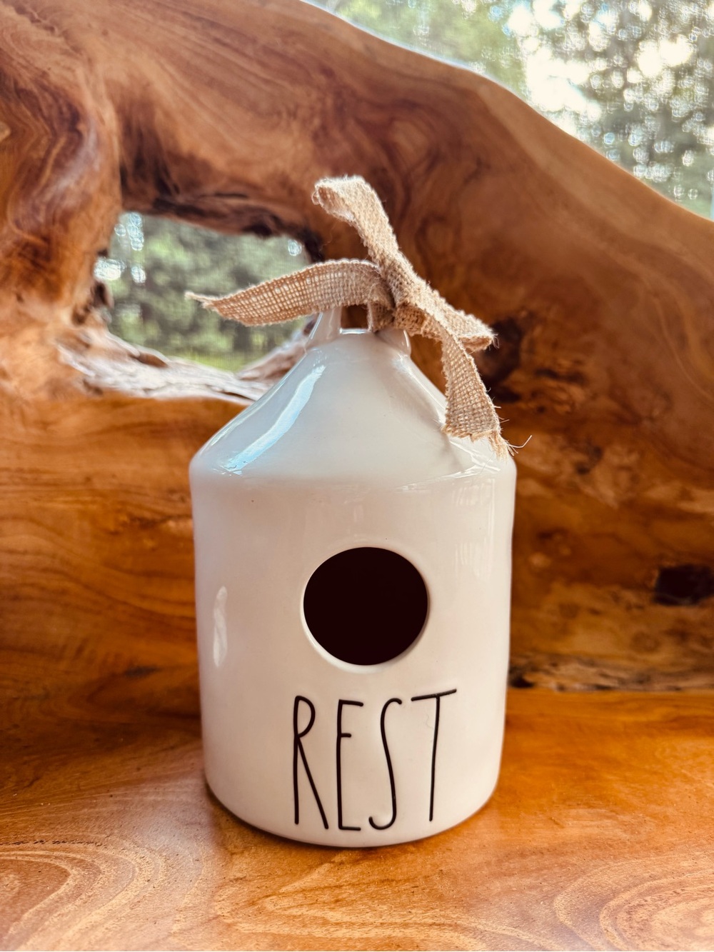 Rae Dunn White Ceramic Birdhouse with Burlap Tie - REST